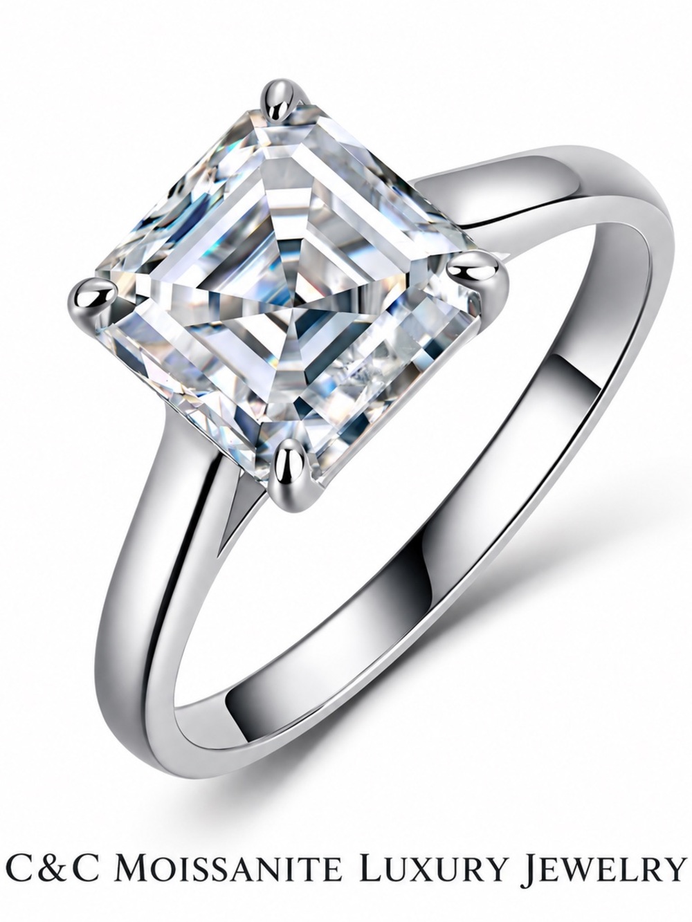 Sterling Silver Princess-Cut White Solitaire Ring